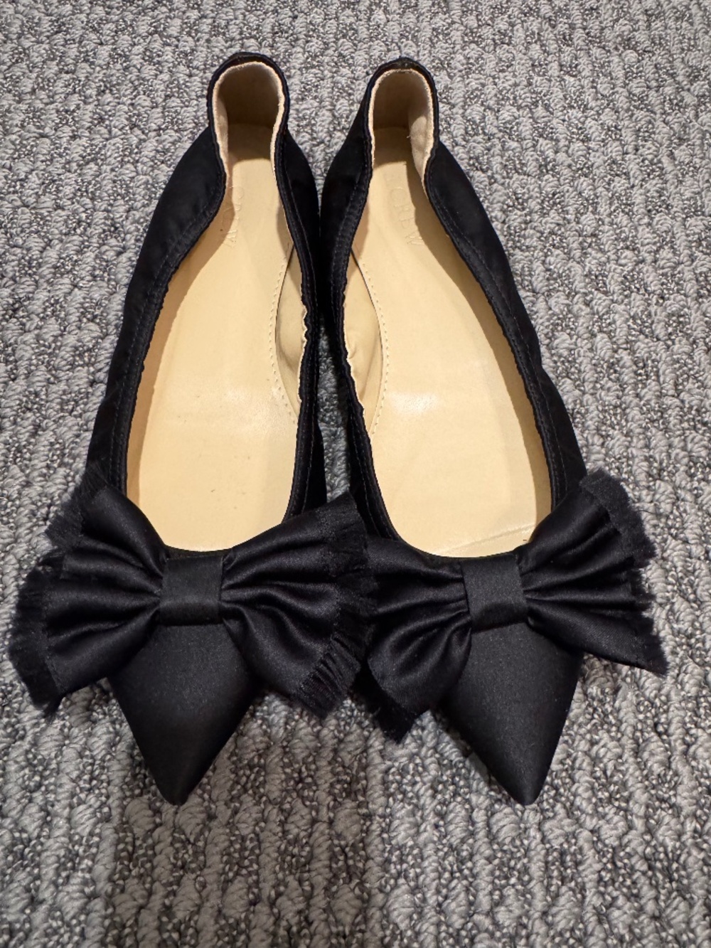 JCrew Black Satin Ballet Flat with bow